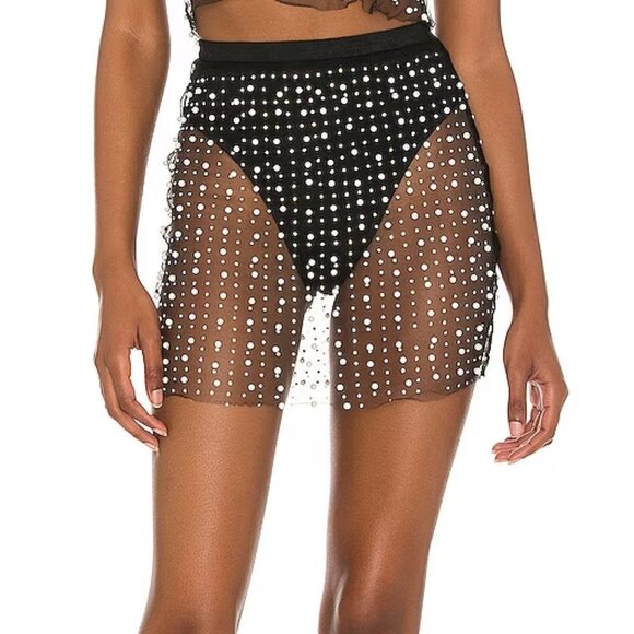Beach Bunny Dresses & Skirts - Beach Bunny Glitzy Girl mesh pearl skirt black crystal nylon sheer mini Small